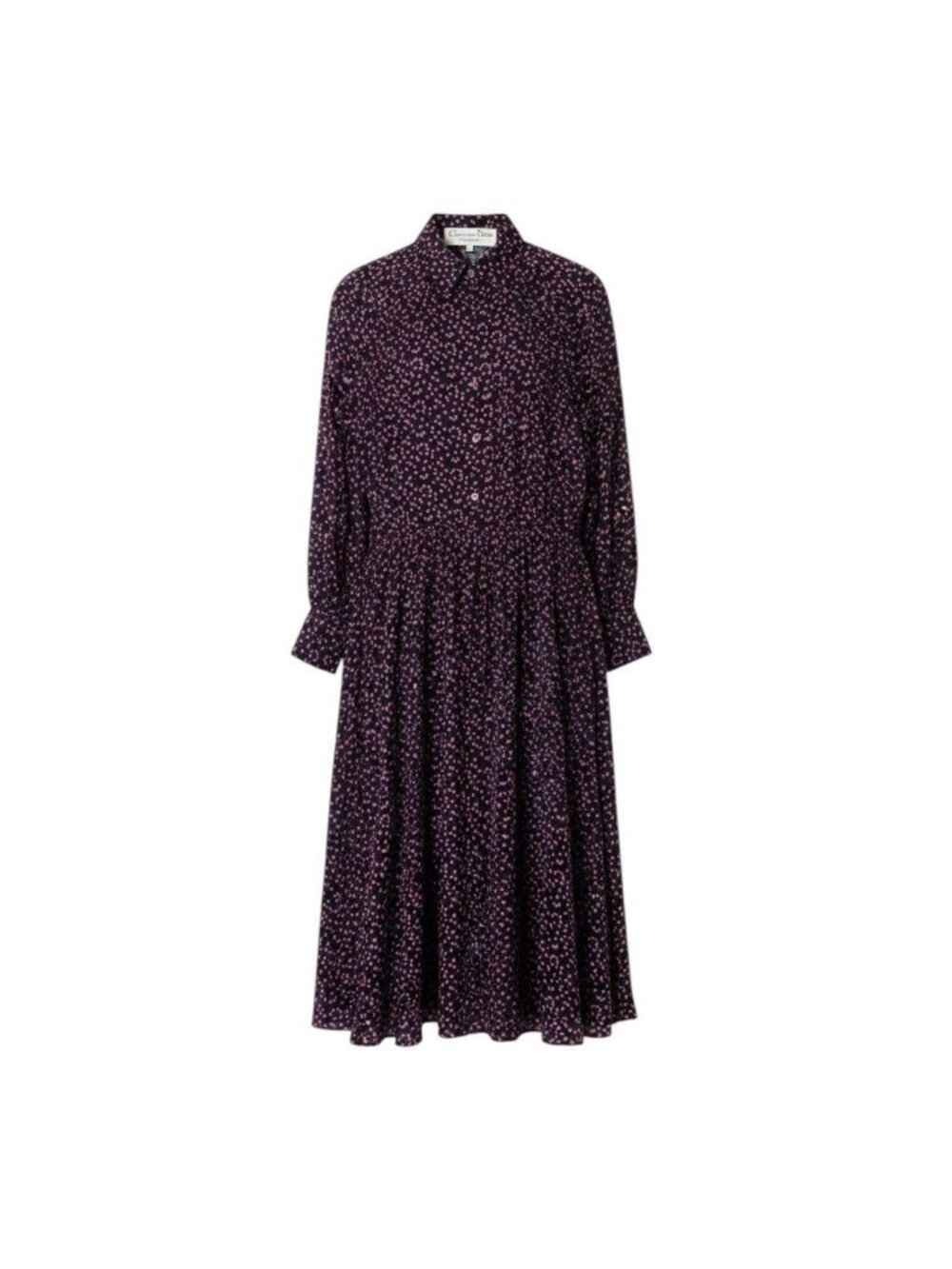 Dior Long Sleeve Silk Shirt Dress All Over Print Heart 7 Navy Red